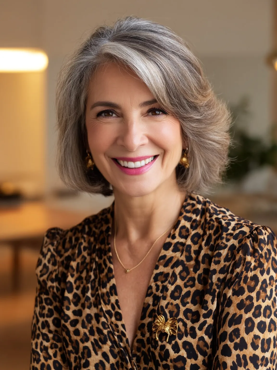 Classic Chin-Length Silver Frost Bob with Side-Swept Bangs